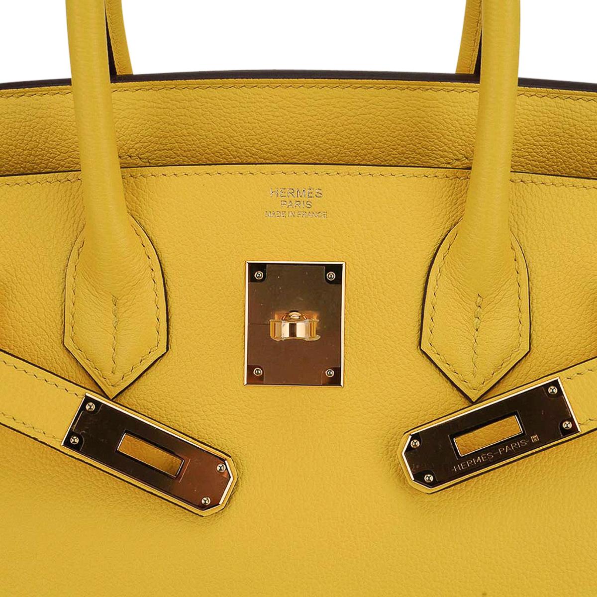 Women's Hermes Birkin 30 Jaune de Naples Bag Novillo Leather Gold Hardware For Sale