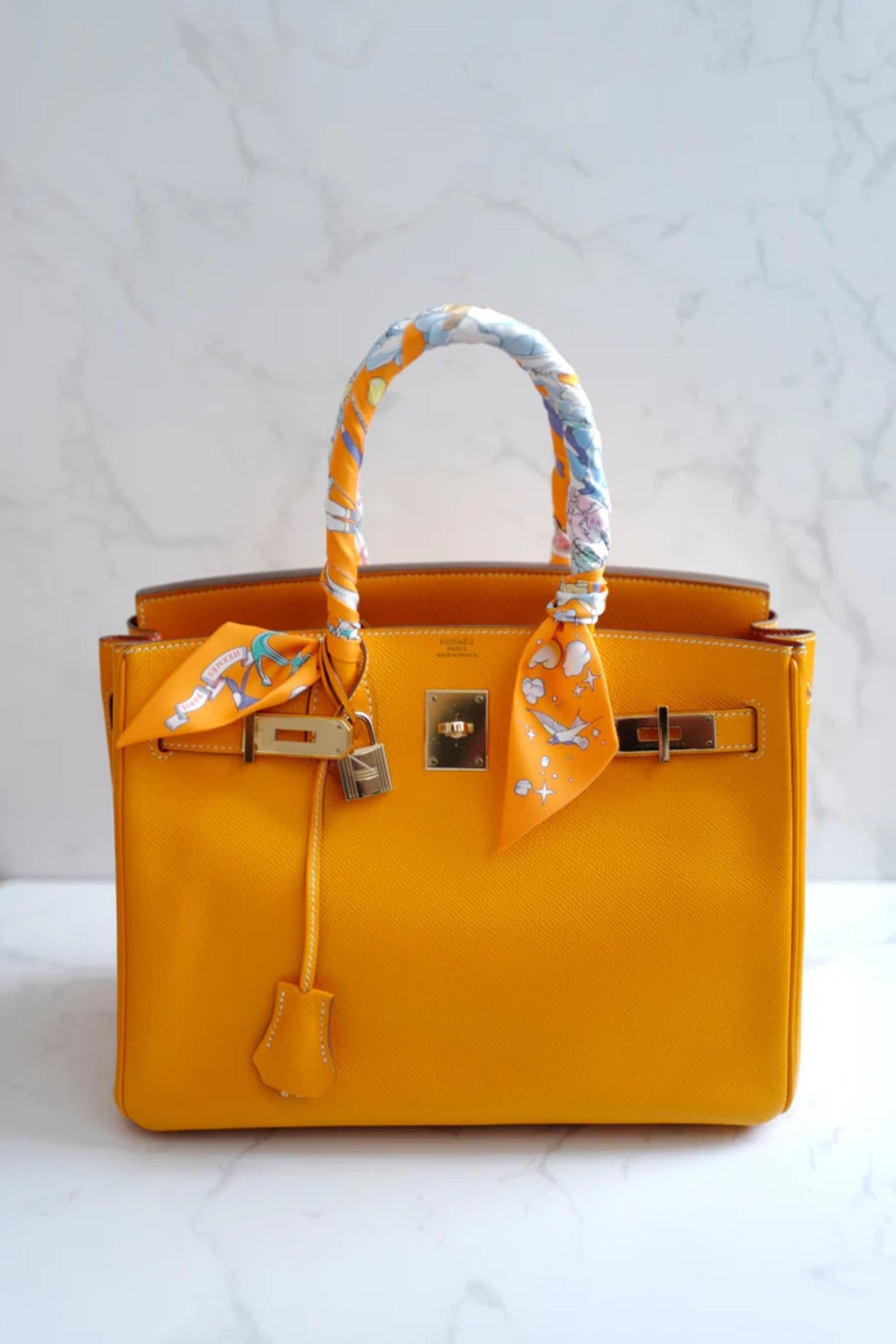 Hermès Birkin 30 Jaune d'Or Cuir Epsom Candy Edition Intérieur Orange & HW Or en vente 7