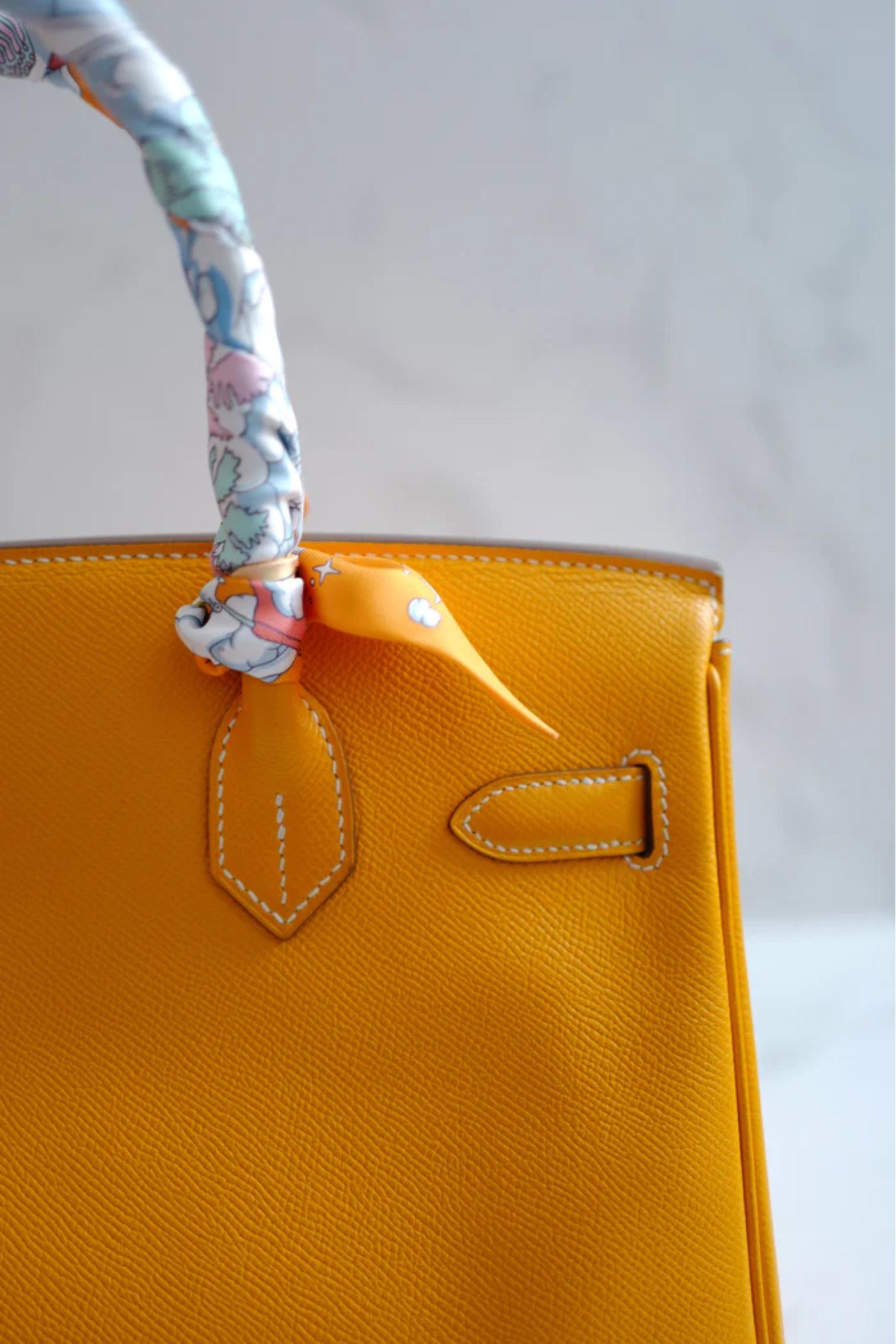 Hermès Birkin 30 Jaune d'Or Cuir Epsom Candy Edition Intérieur Orange & HW Or en vente 9