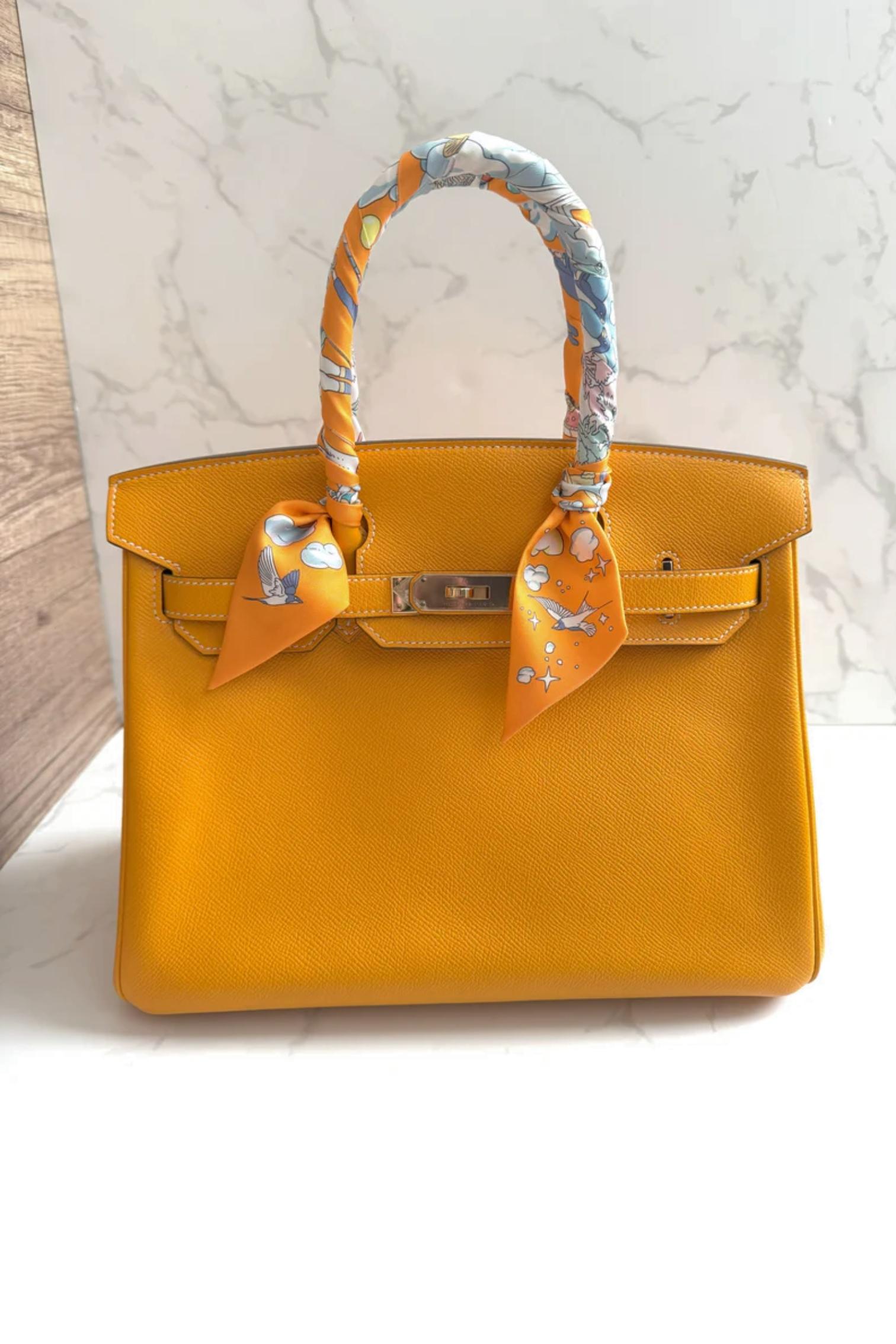Hermès Birkin 30 Jaune d'Or Cuir Epsom Candy Edition Intérieur Orange & HW Or en vente 11