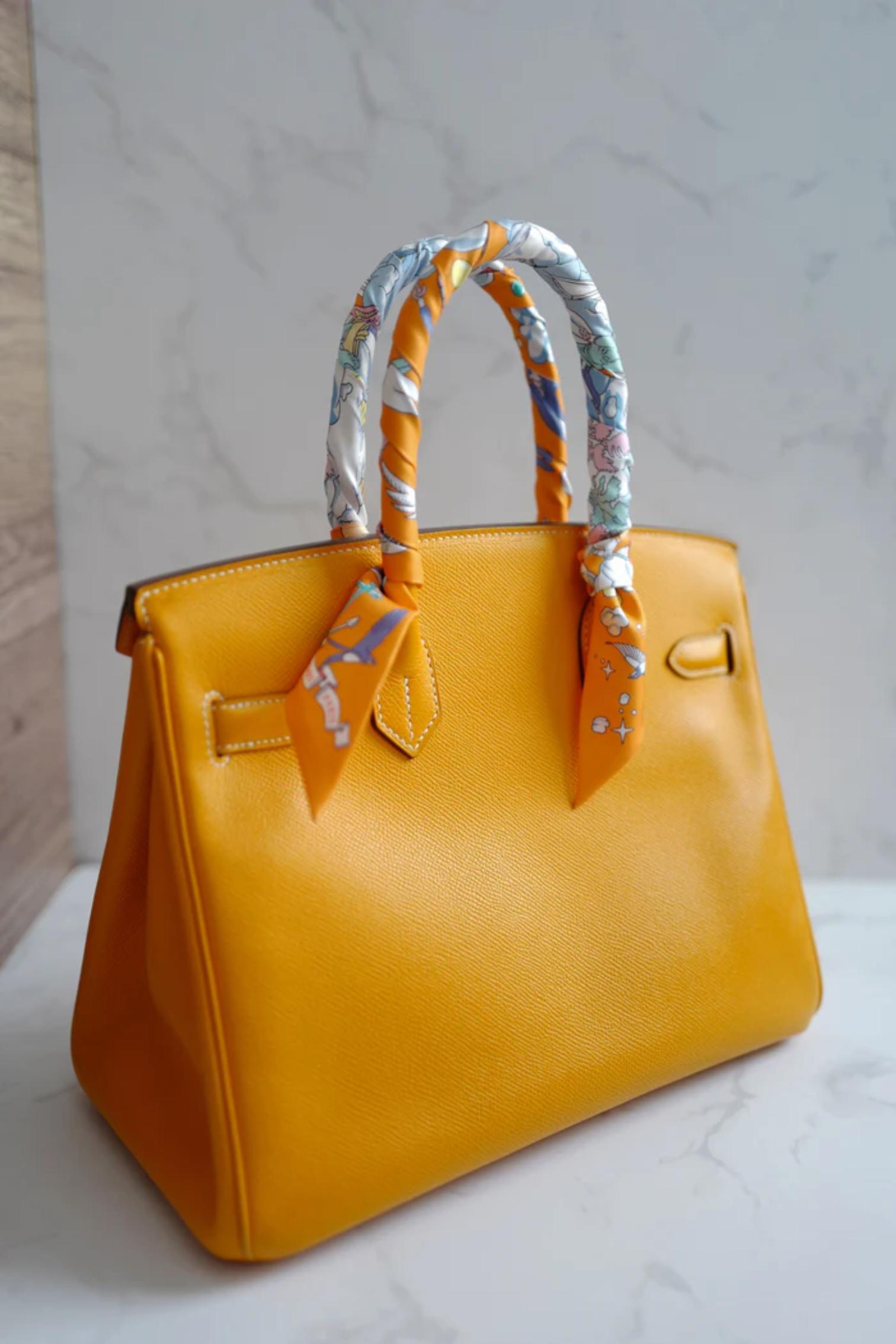 Hermès Birkin 30 Jaune d'Or Cuir Epsom Candy Edition Intérieur Orange & HW Or en vente 15