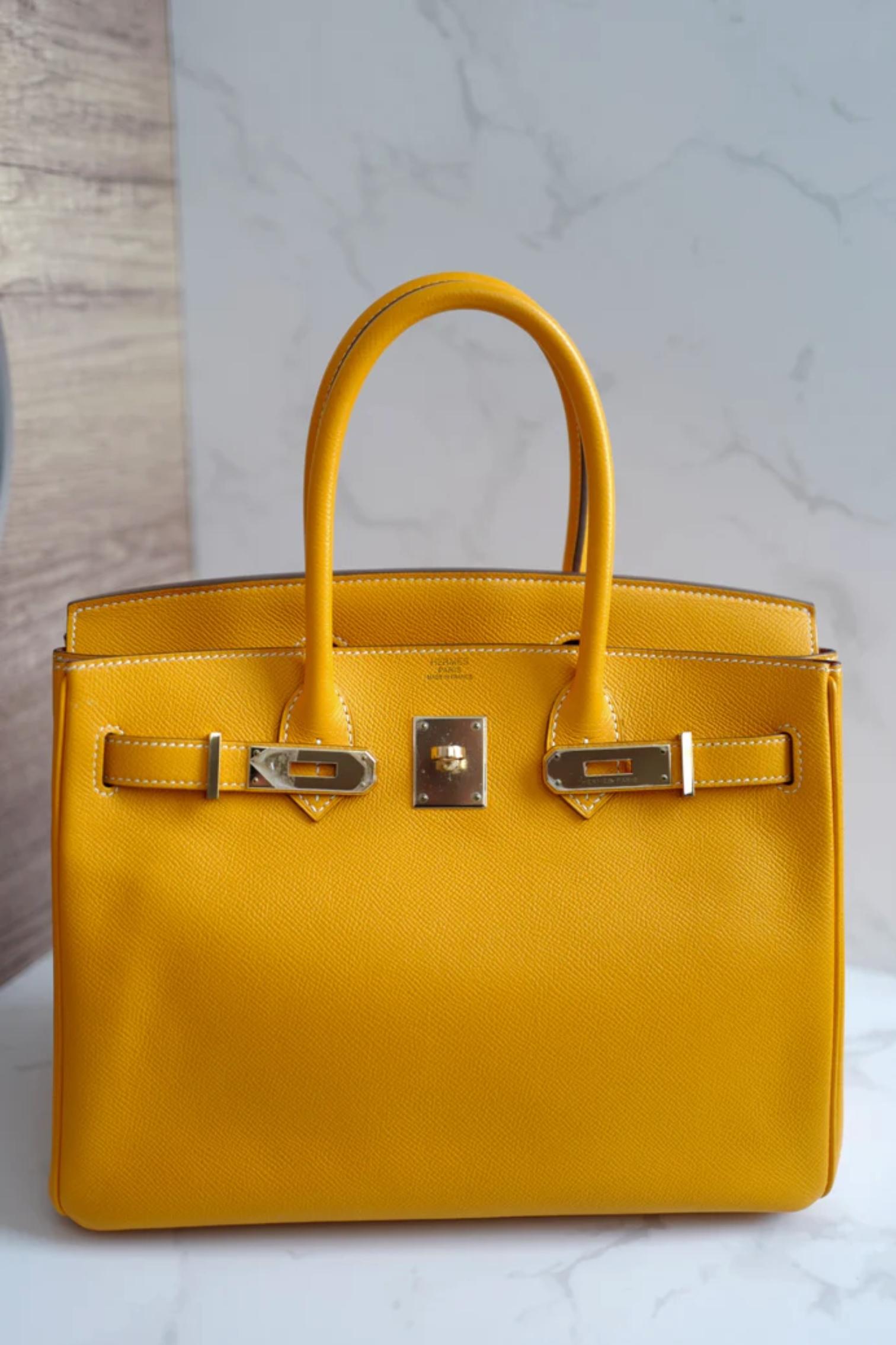 Hermès Birkin 30 Jaune d'Or Cuir Epsom Candy Edition Intérieur Orange & HW Or en vente 16