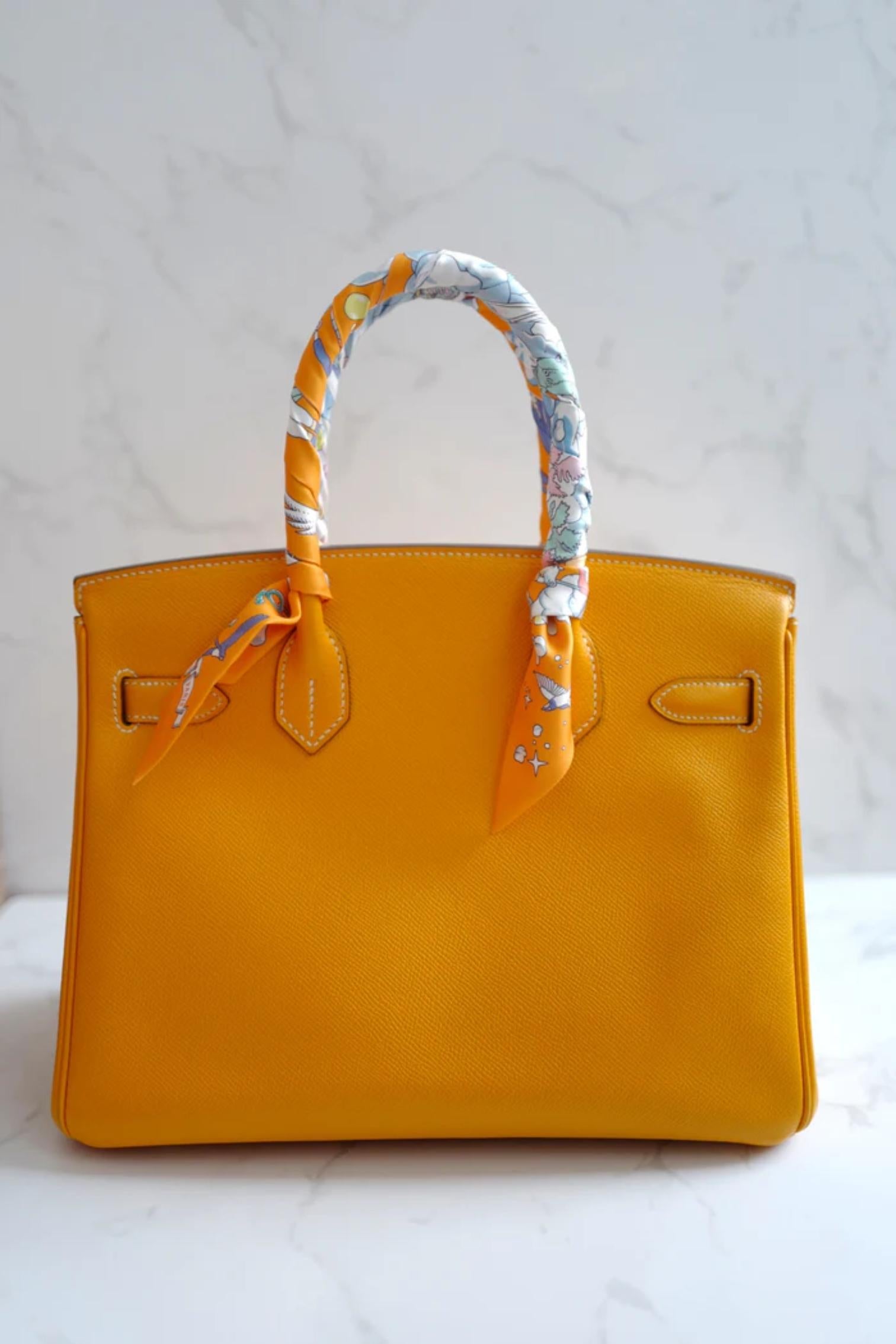 Hermès Birkin 30 Jaune d'Or Cuir Epsom Candy Edition Intérieur Orange & HW Or Bon état - En vente à Forest Park, GA