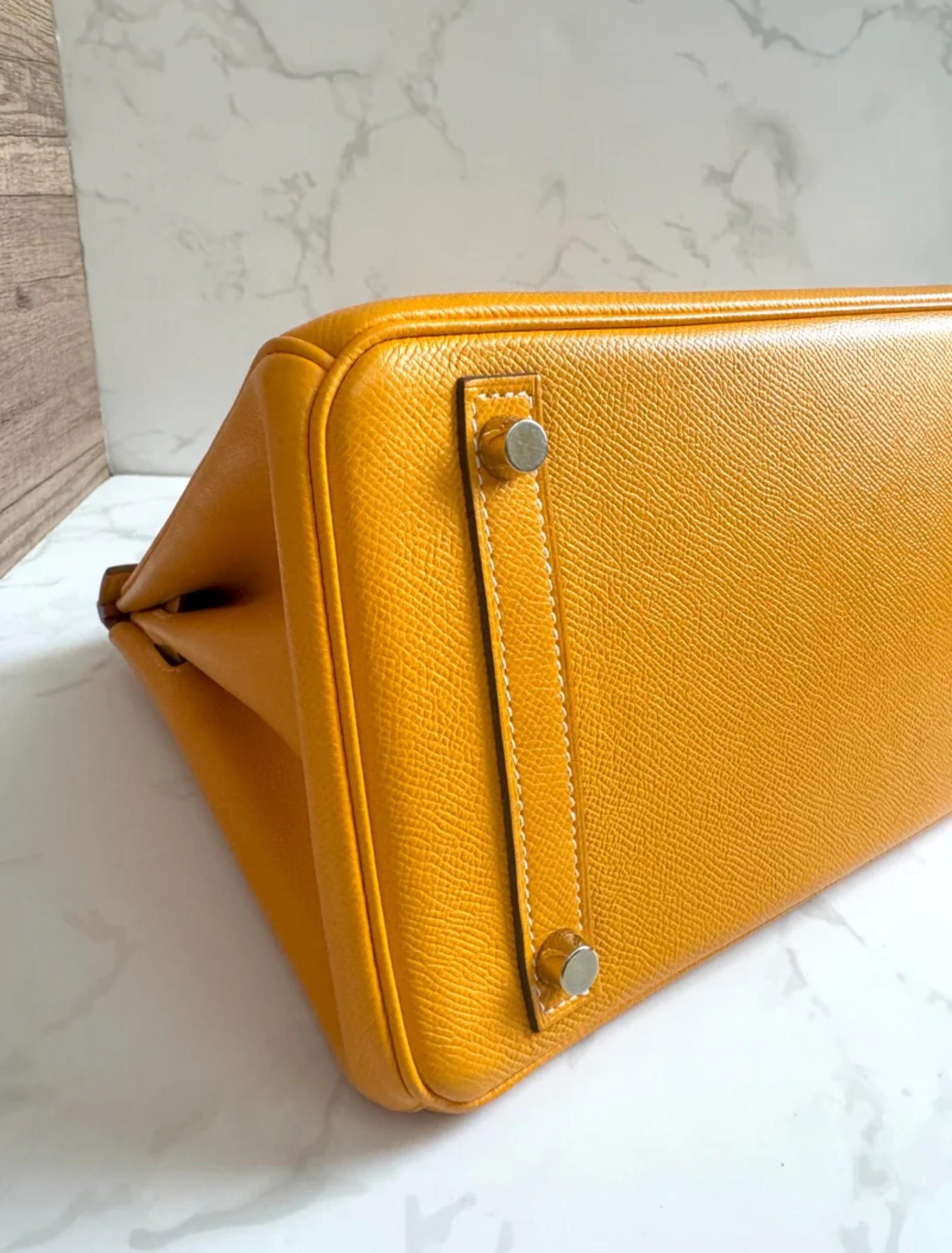 Hermès Birkin 30 Jaune d'Or Cuir Epsom Candy Edition Intérieur Orange & HW Or en vente 1