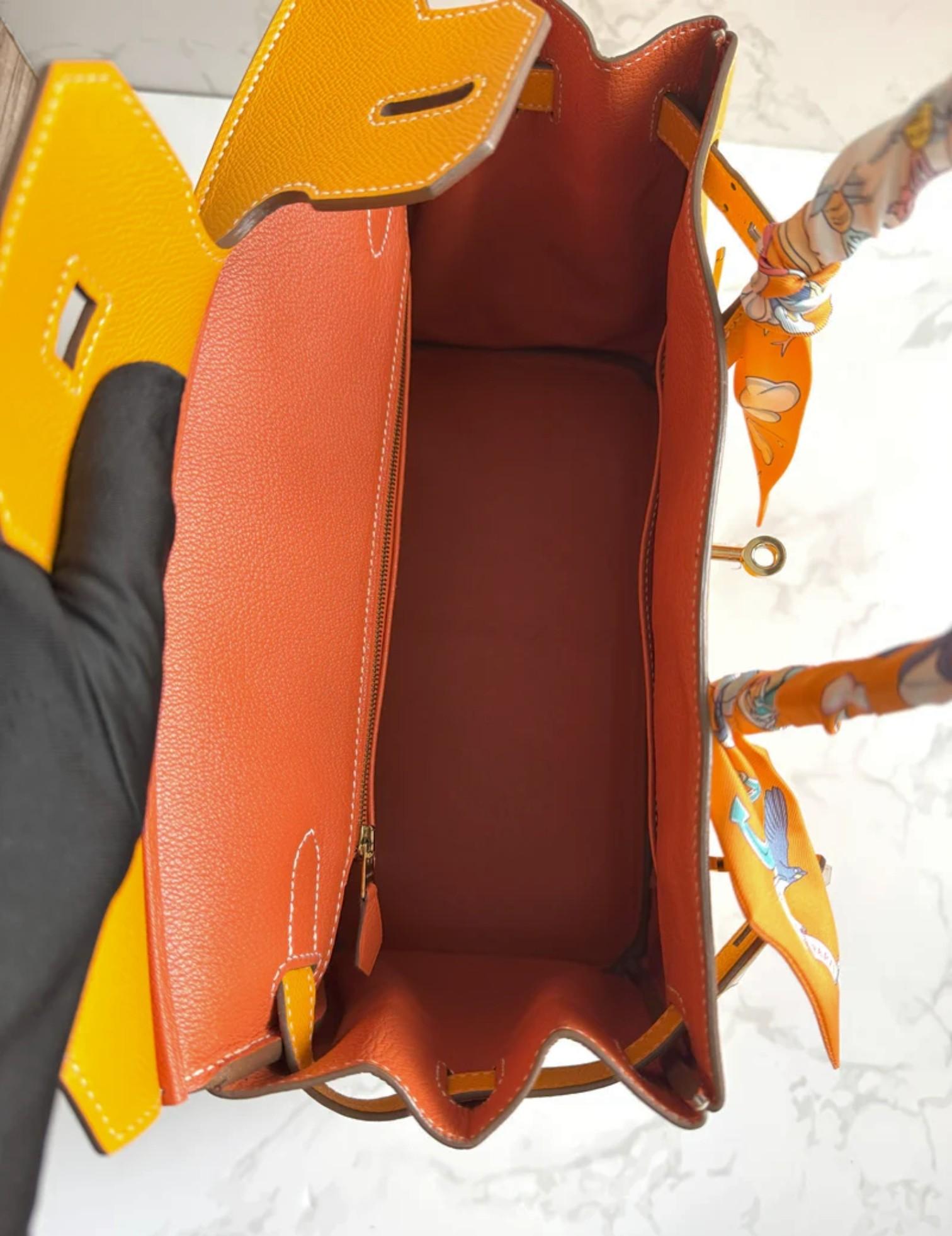 Hermès Birkin 30 Jaune d'Or Cuir Epsom Candy Edition Intérieur Orange & HW Or en vente 3