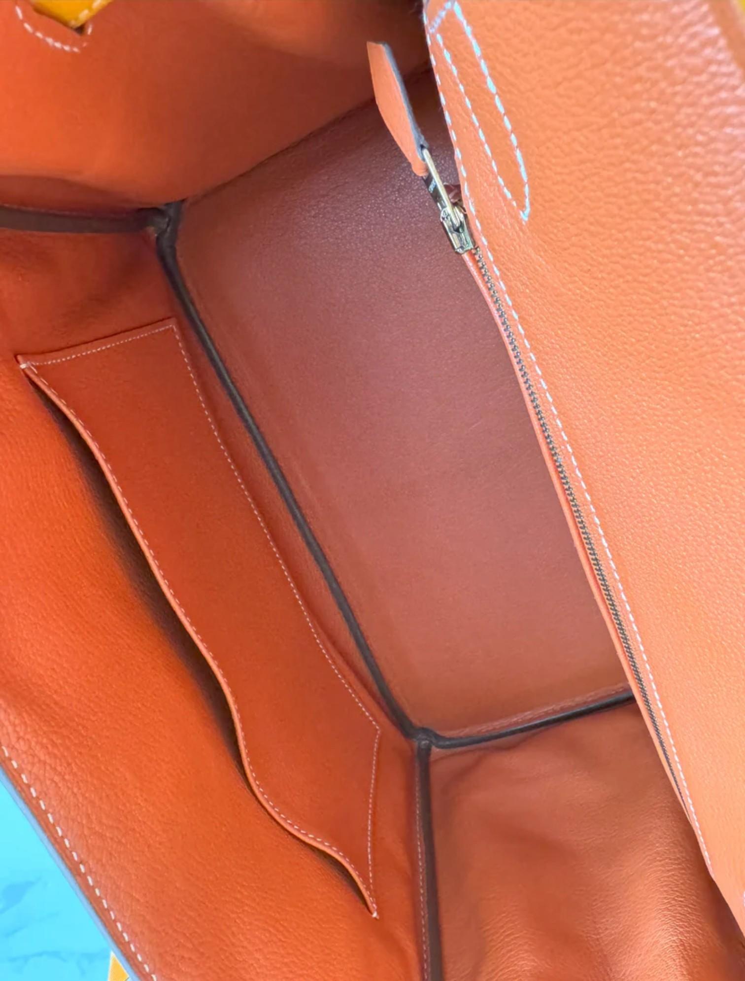 Hermès Birkin 30 Jaune d'Or Cuir Epsom Candy Edition Intérieur Orange & HW Or en vente 5