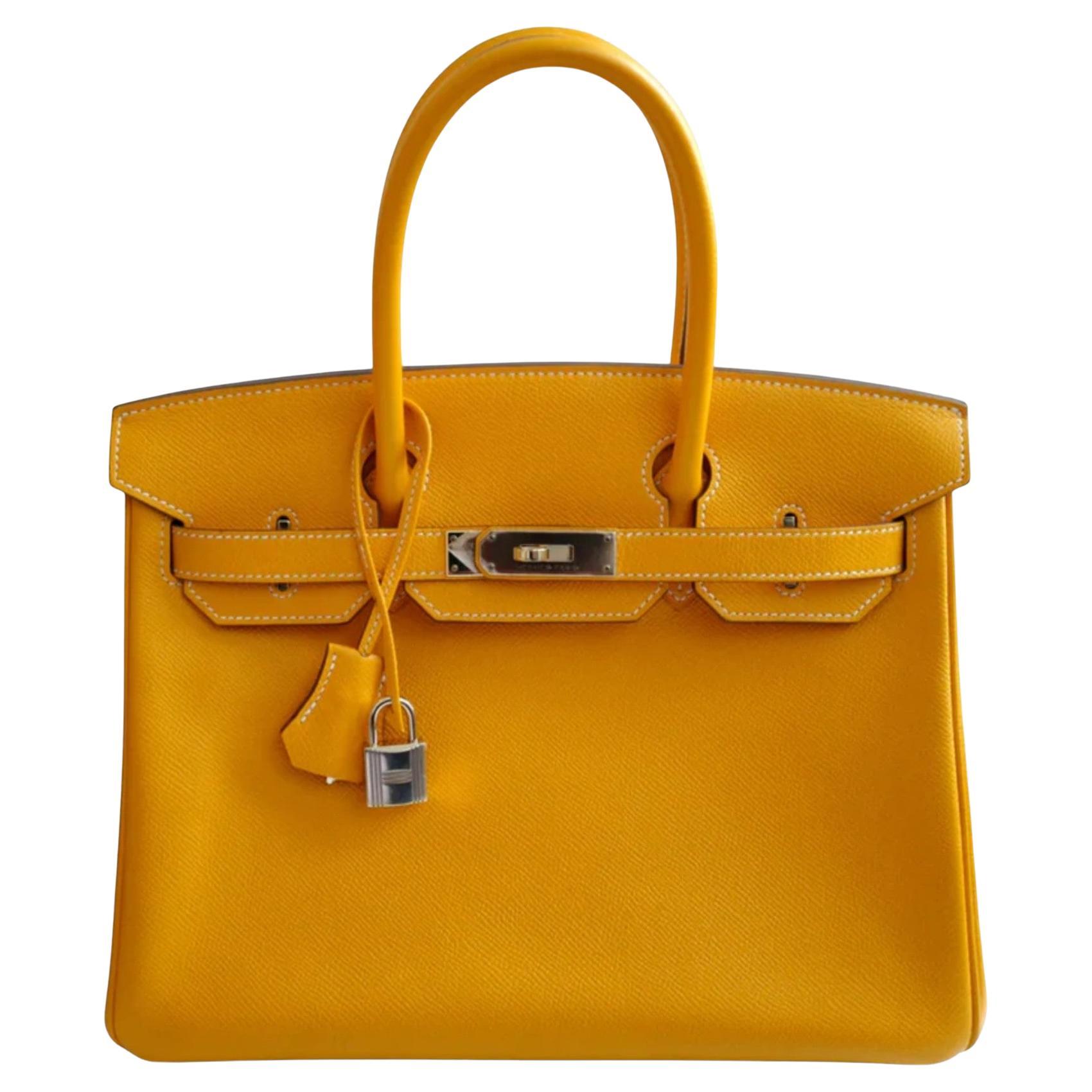 Hermès Birkin 30 Jaune d'Or Cuir Epsom Candy Edition Intérieur Orange & HW Or en vente