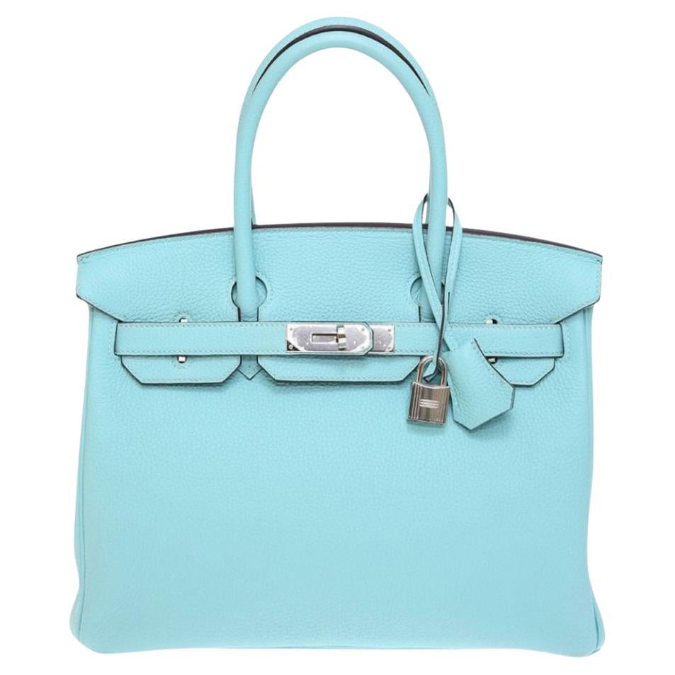 Women's Rounded Handle Hermes Birkin Baby Blue Belt Flap Leather Totes  Silver Price List