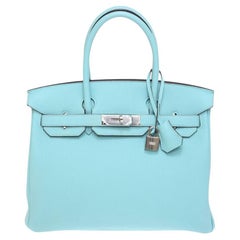 Hermès Birkin 30 Light blue leather silver hardware bag