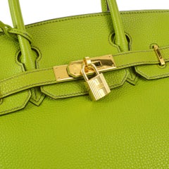 Hermes Birkin 30 Lime Green Leather Silver Top Handle Satchel Tote Bag in Box