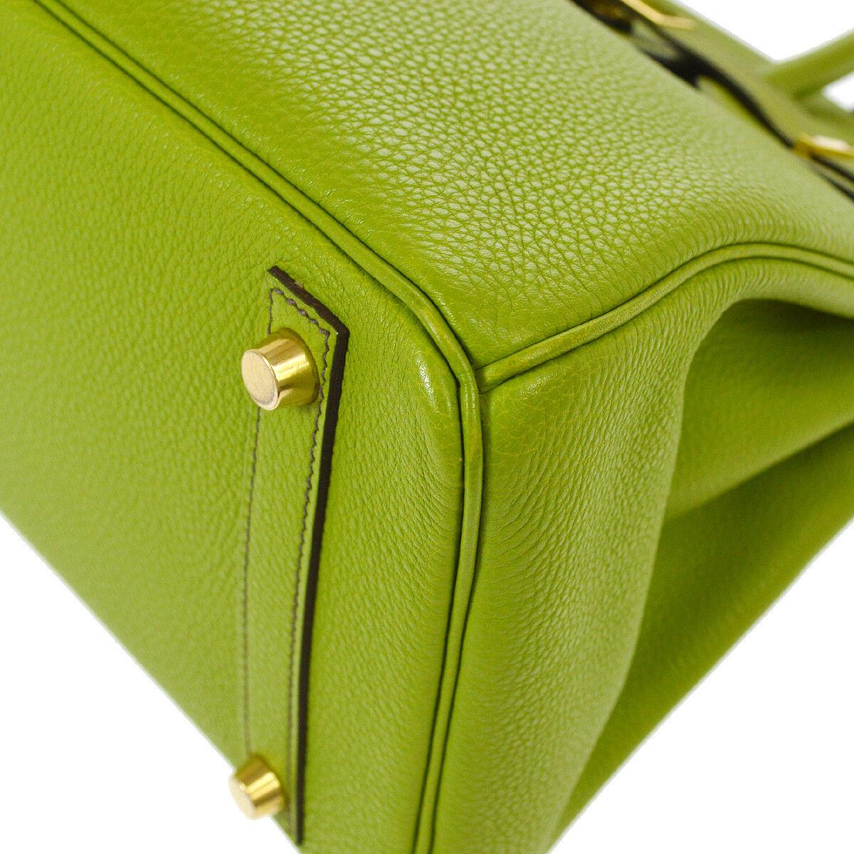 Hermes Birkin 30 Lime Green Leather Silver Top Handle Satchel Tote Bag in Box In Good Condition In Chicago, IL