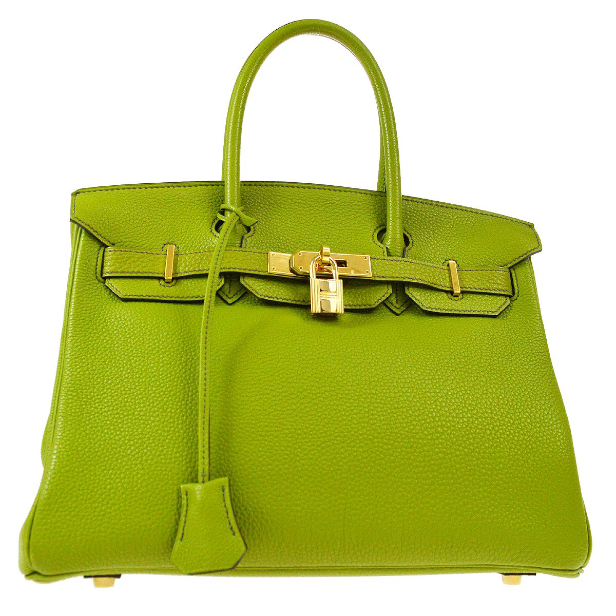 Hermes Birkin 30 Lime Green Leather Silver Top Handle Satchel Tote Bag in Box