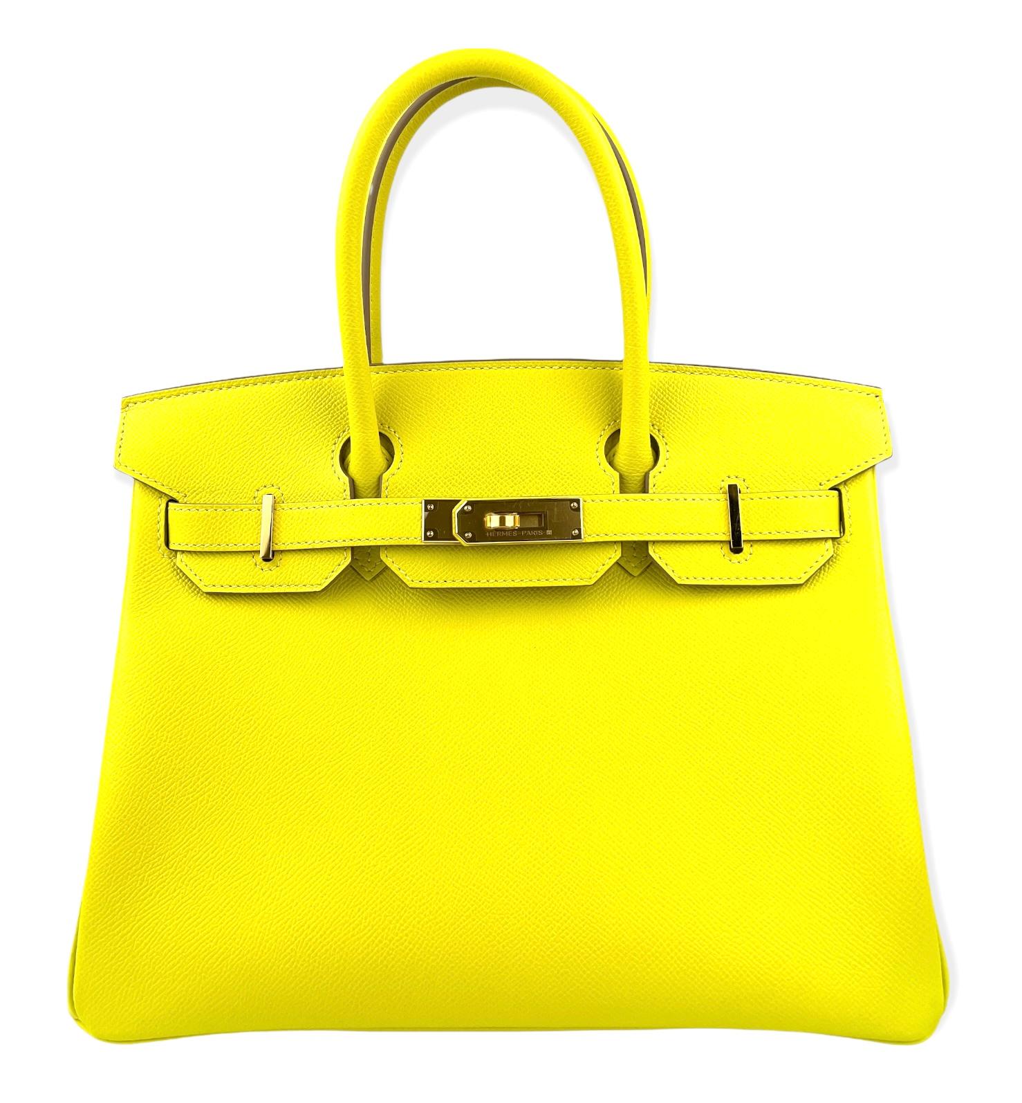 As New 2019 Stunning Hermes Birkin 30 Lime Yellow Epsom Leather Complimented by Gold Hardware. As New Condition with Plastic on all hardware and Feet. D Stamp 2019

Shop with Confidence from Lux Addicts. We are a very well known and highly respected