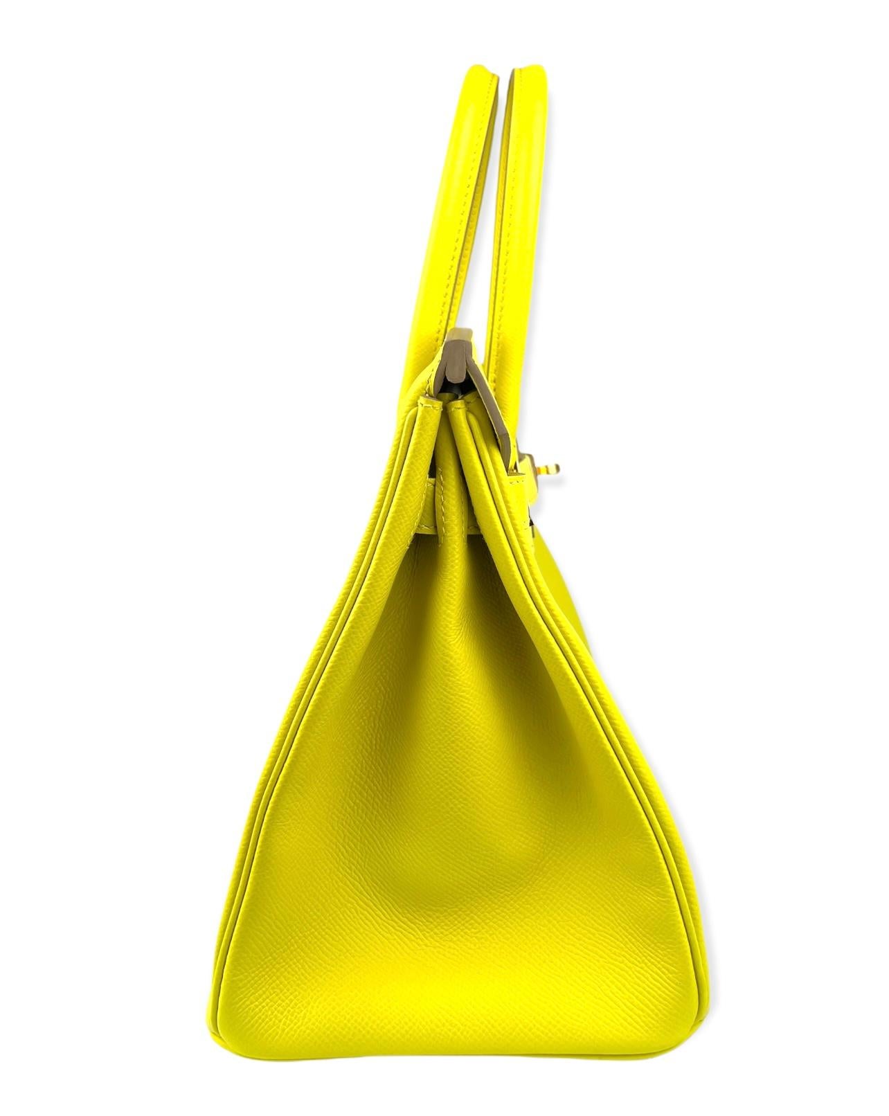 Hermes Birkin 30 Cuir Epsom Jaune Citron Vert Quincaillerie Or 2020  en vente 1