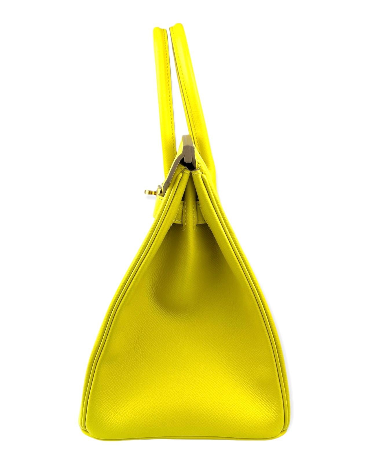 Hermes Birkin 30 Cuir Epsom Jaune Citron Vert Quincaillerie Or 2020  en vente 2