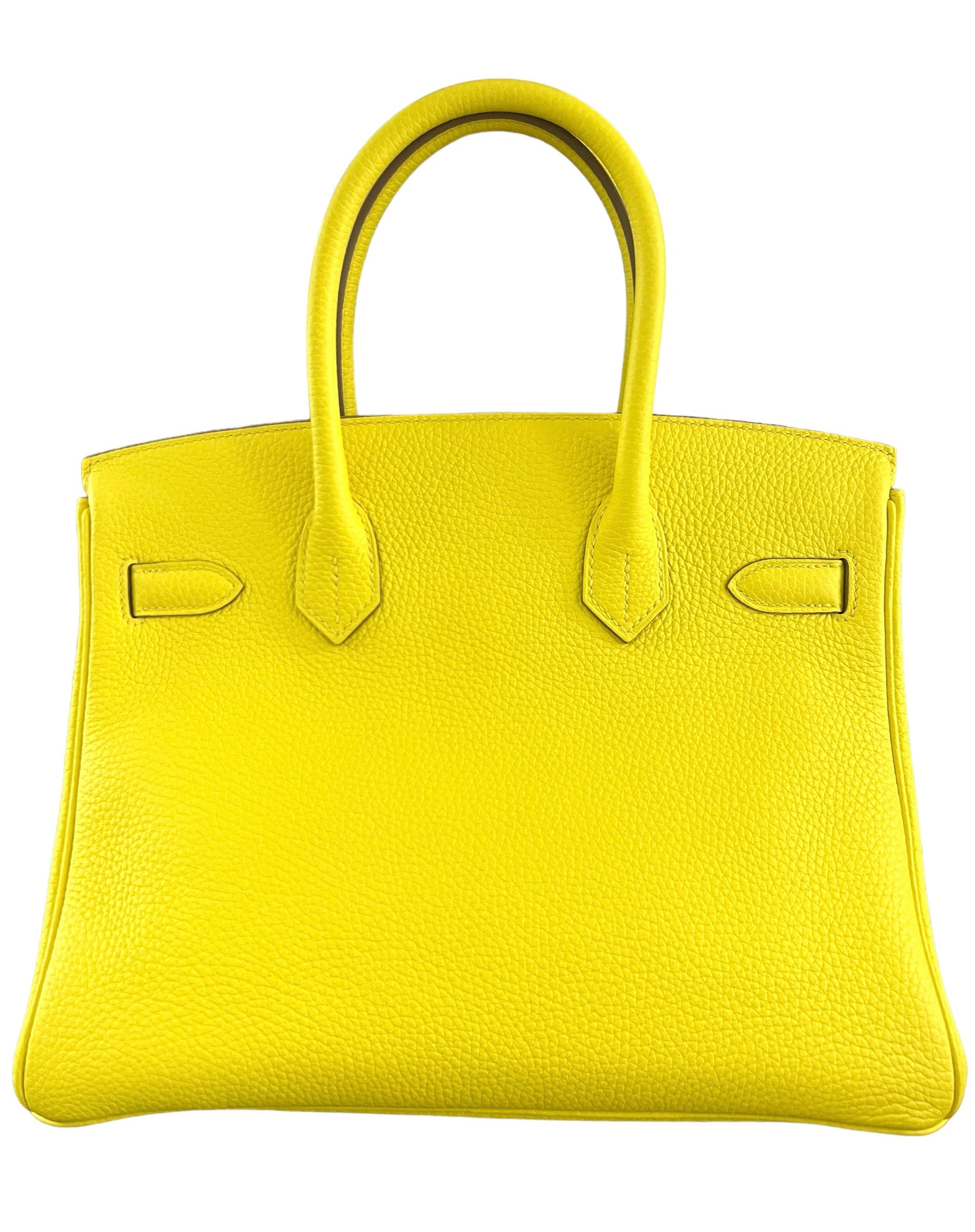 Hermes Birkin 30 Lime Yellow Leather Palladium Hardware Bag Handbag NEW 2022 For Sale 1