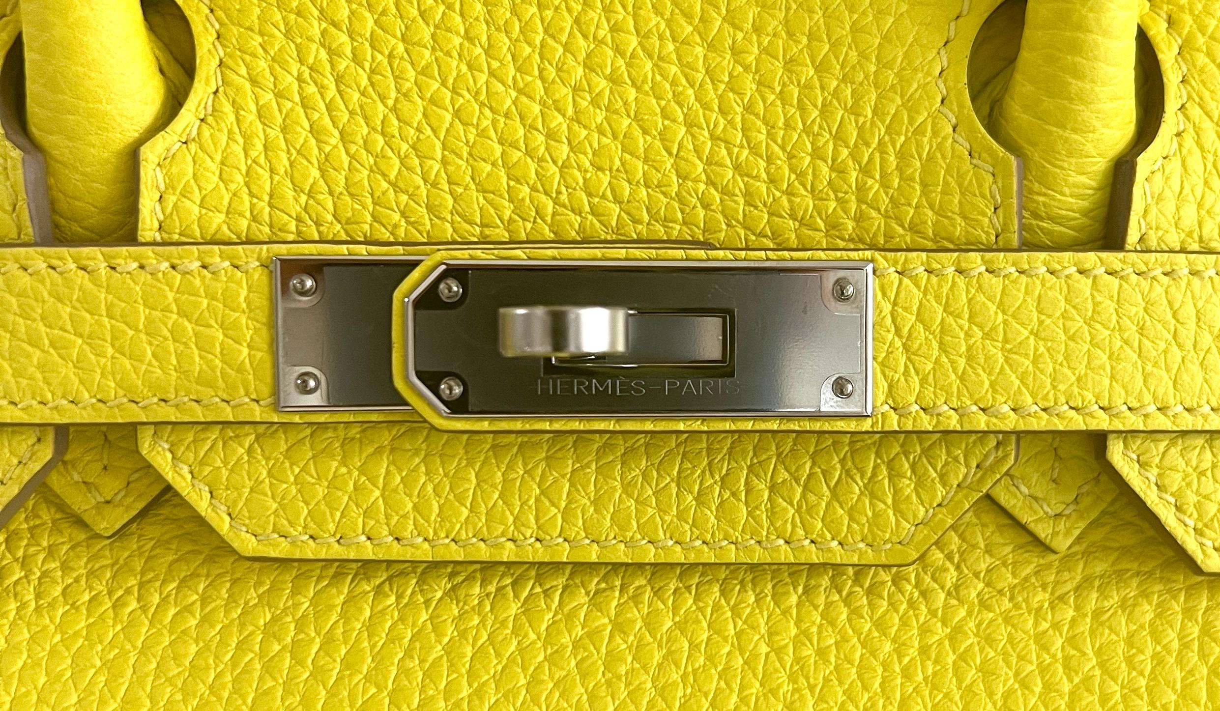 Hermes Birkin 30 Lime Yellow Leather Palladium Hardware Bag Handbag NEW 2022 For Sale 2