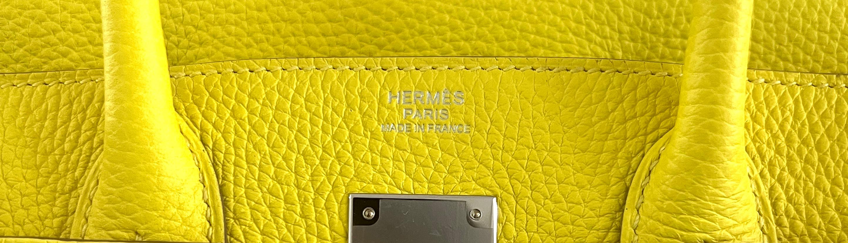 Hermes Birkin 30 Lime Yellow Leather Palladium Hardware Bag Handbag NEW 2022 For Sale 3