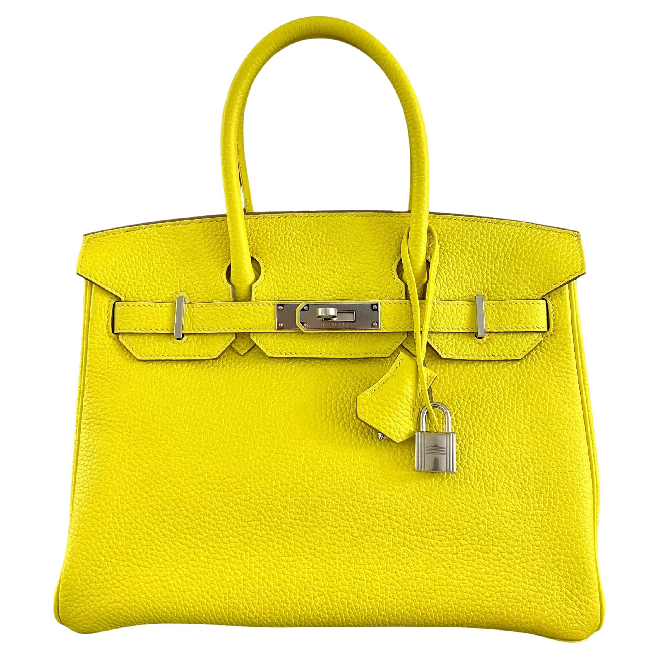 Hermes Birkin 30 Lime Yellow Leather Palladium Hardware Bag Handbag NEW 2022 For Sale