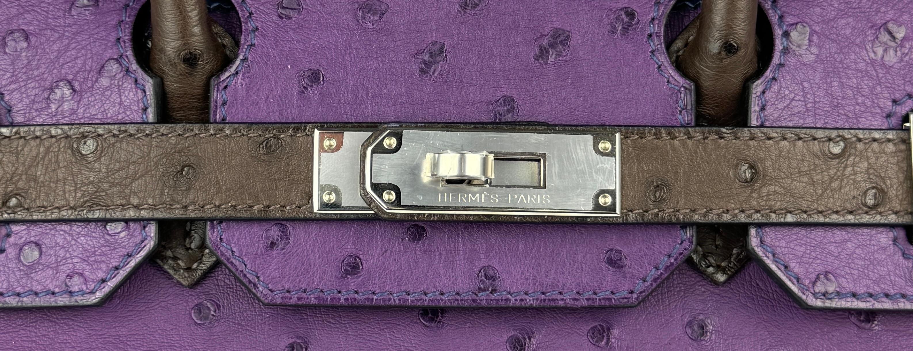 Hermes Birkin 30 Limited Ostrich Ghillies Violet, Blue de Malte & Marron d’Inde 1
