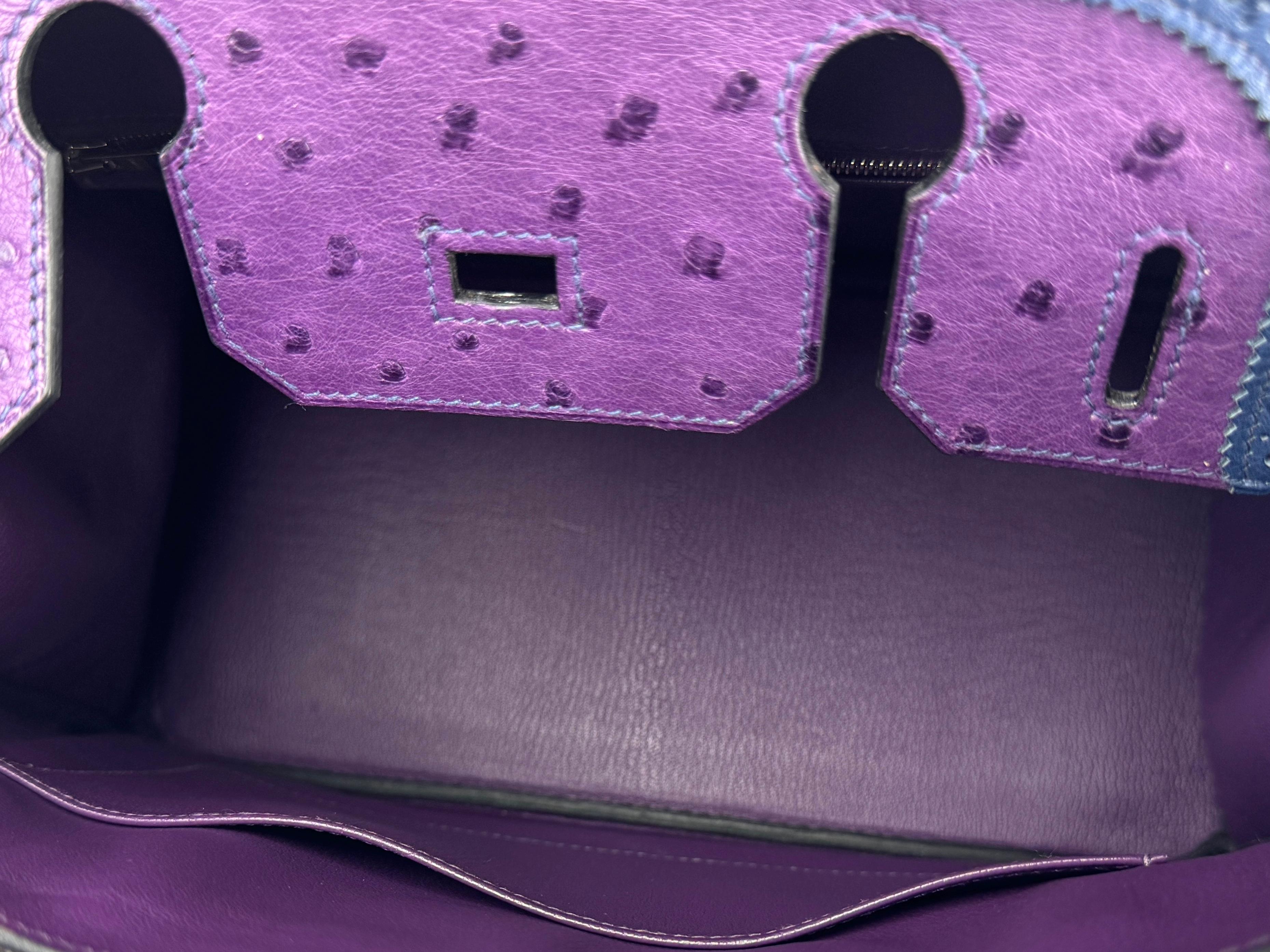 Hermes Birkin 30 Limited Ostrich Ghillies Violet, Blue de Malte & Marron d’Inde 4