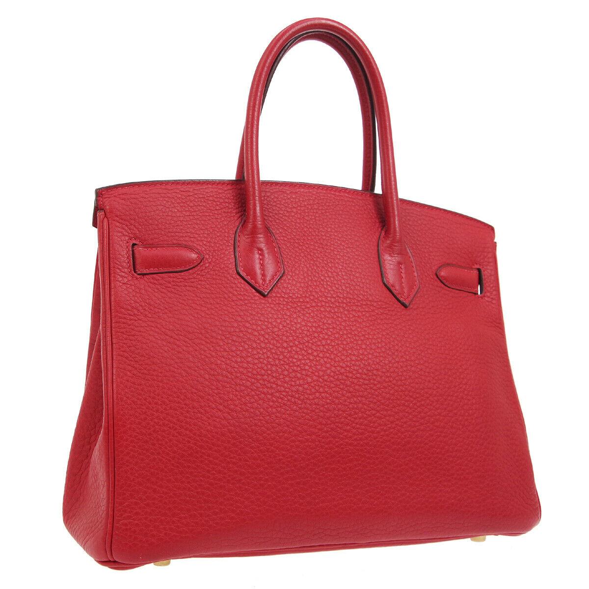 Women's Hermes Birkin 30 Lipstick Red Leather Gold Top Handle Satchel Tote Bag 