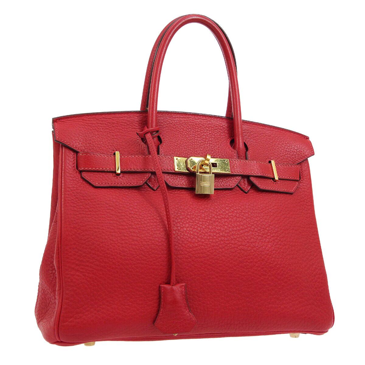 Hermes Birkin 30 Lipstick Red Leather Gold Top Handle Satchel Tote Bag 