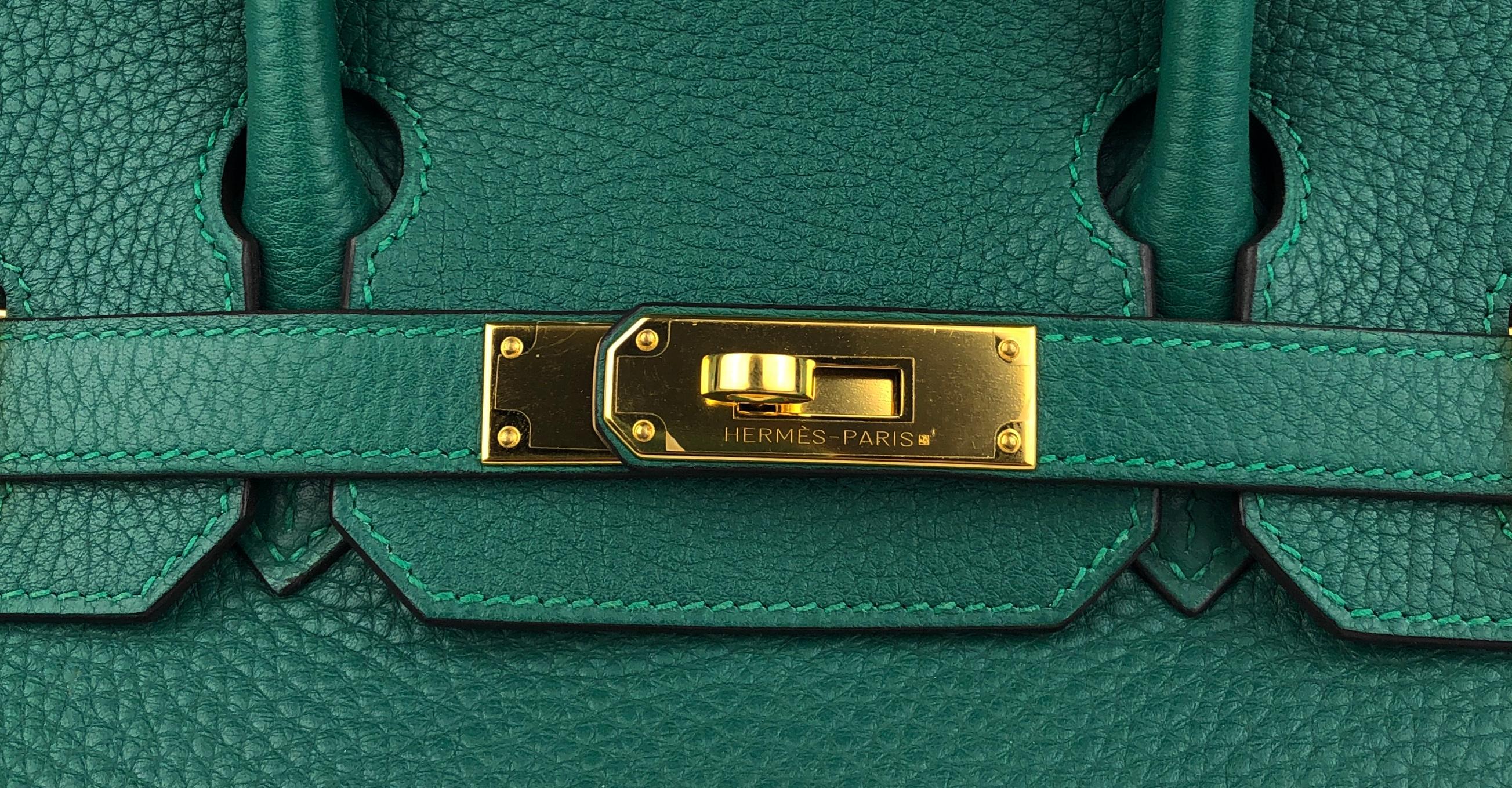 Blue Hermes Birkin 30 Malachite Green Leather Gold Hardware 
