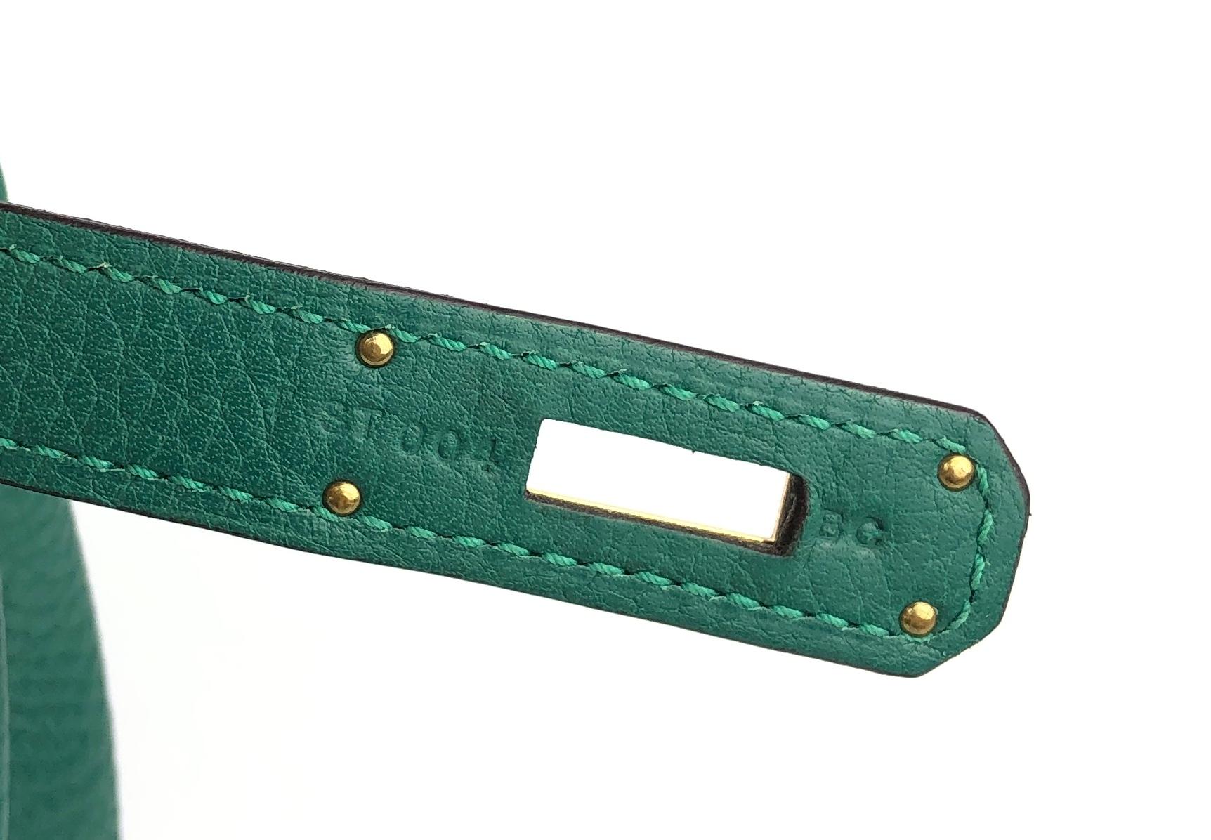 Women's or Men's Hermes Birkin 30 Malachite Green Leather Gold Hardware 