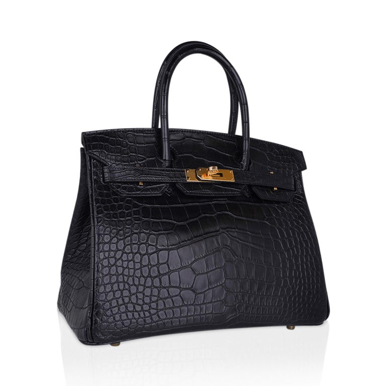 Hermes Birkin 30 Matte Alligator Black Bag Gold Hardware at 1stDibs