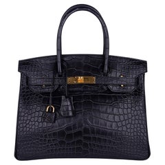 Hermes Birkin 30 Matte Alligator Schwarz Tasche Gold Hardware