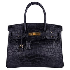 Hermes Birkin 30 Matte Alligator Black Bag Gold Hardware