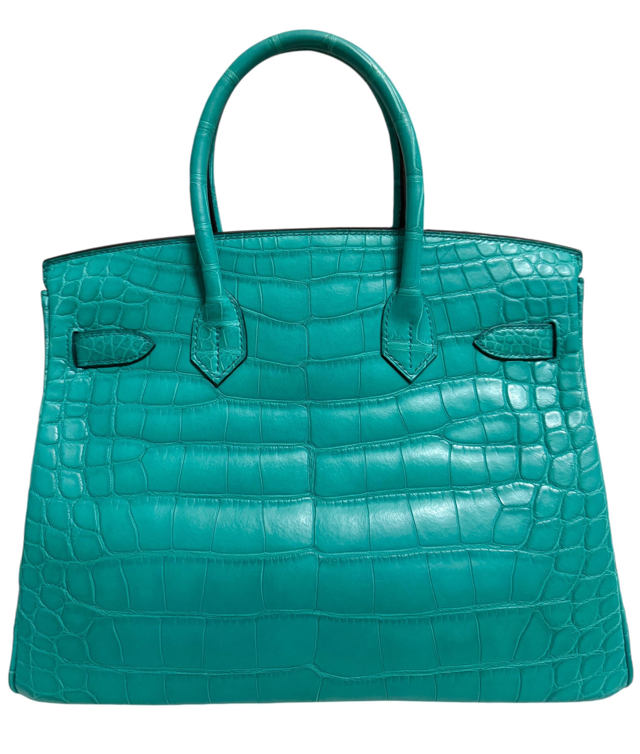 Women's or Men's Hermes Birkin 30 Matte Alligator Blue Paon Gold Hardware