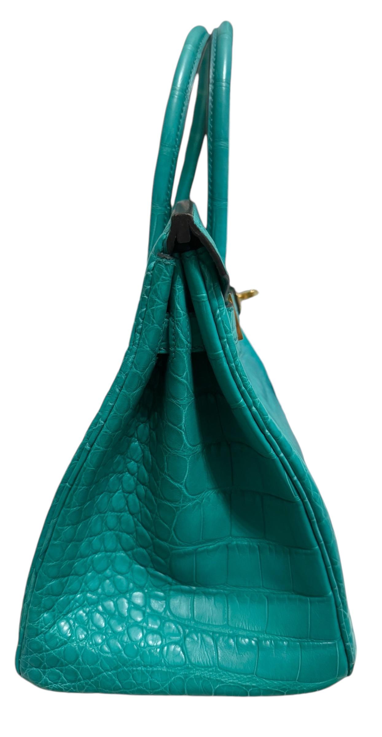 Hermes Birkin 30 Matte Alligator Blue Paon Gold Hardware 2
