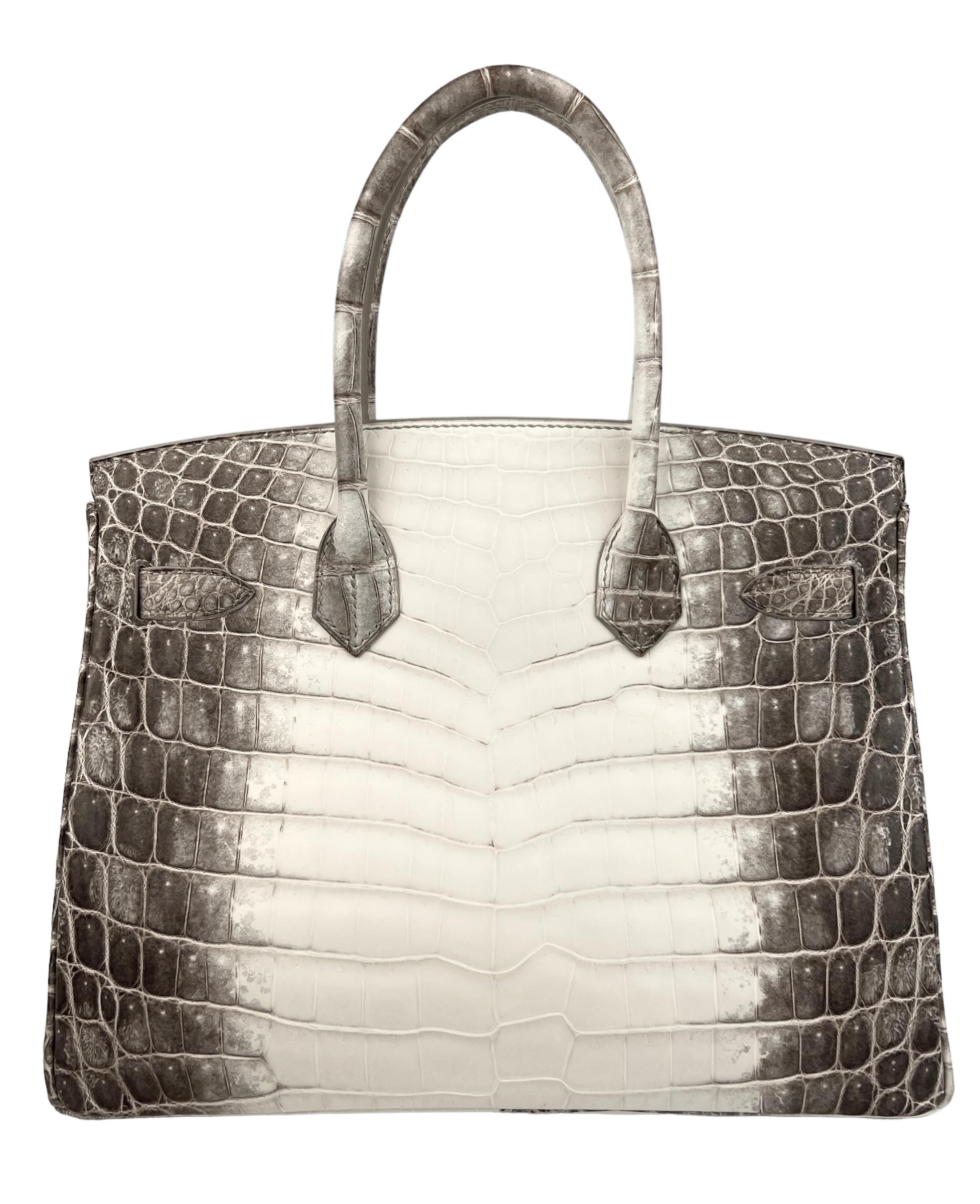 Women's or Men's Hermes Birkin 30 Matte White Himalayan Niloticus Crocodile Palladium Hardware