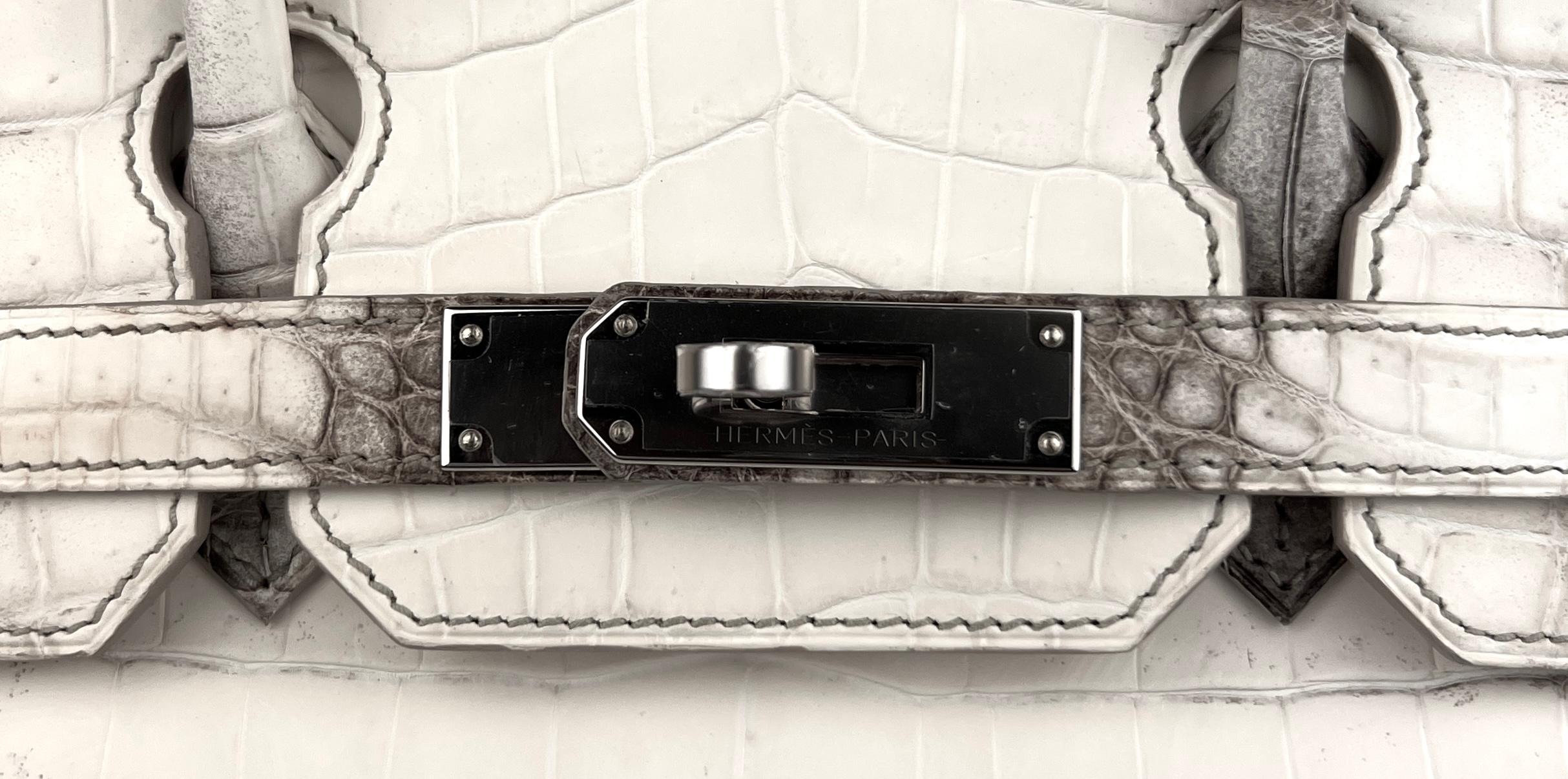 Hermes Birkin 30 Matte White Himalayan Niloticus Crocodile Palladium Hardware 1