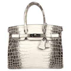 Hermes Birkin 30 Matte White Himalayan Niloticus Crocodile Palladium Hardware