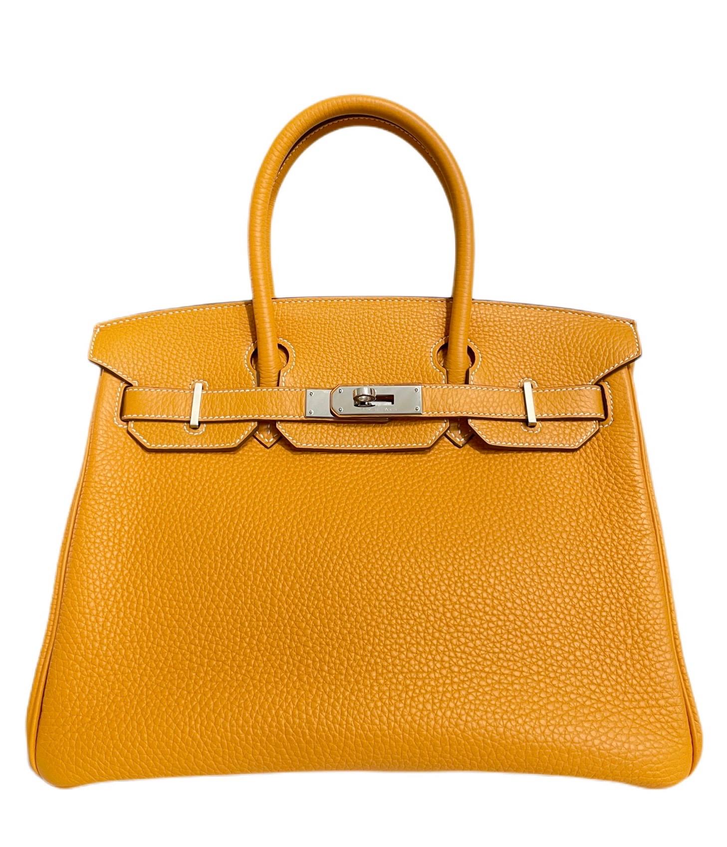 Stunning Rare Hermes Birkin 30 Moutarde Mustard Yellow Palladium Hardware. Excellent Condition, light hairlines on hardware, excellent corners and structure. 

Shop with Confidence from Lux Addicts. Authenticity Guaranteed! 