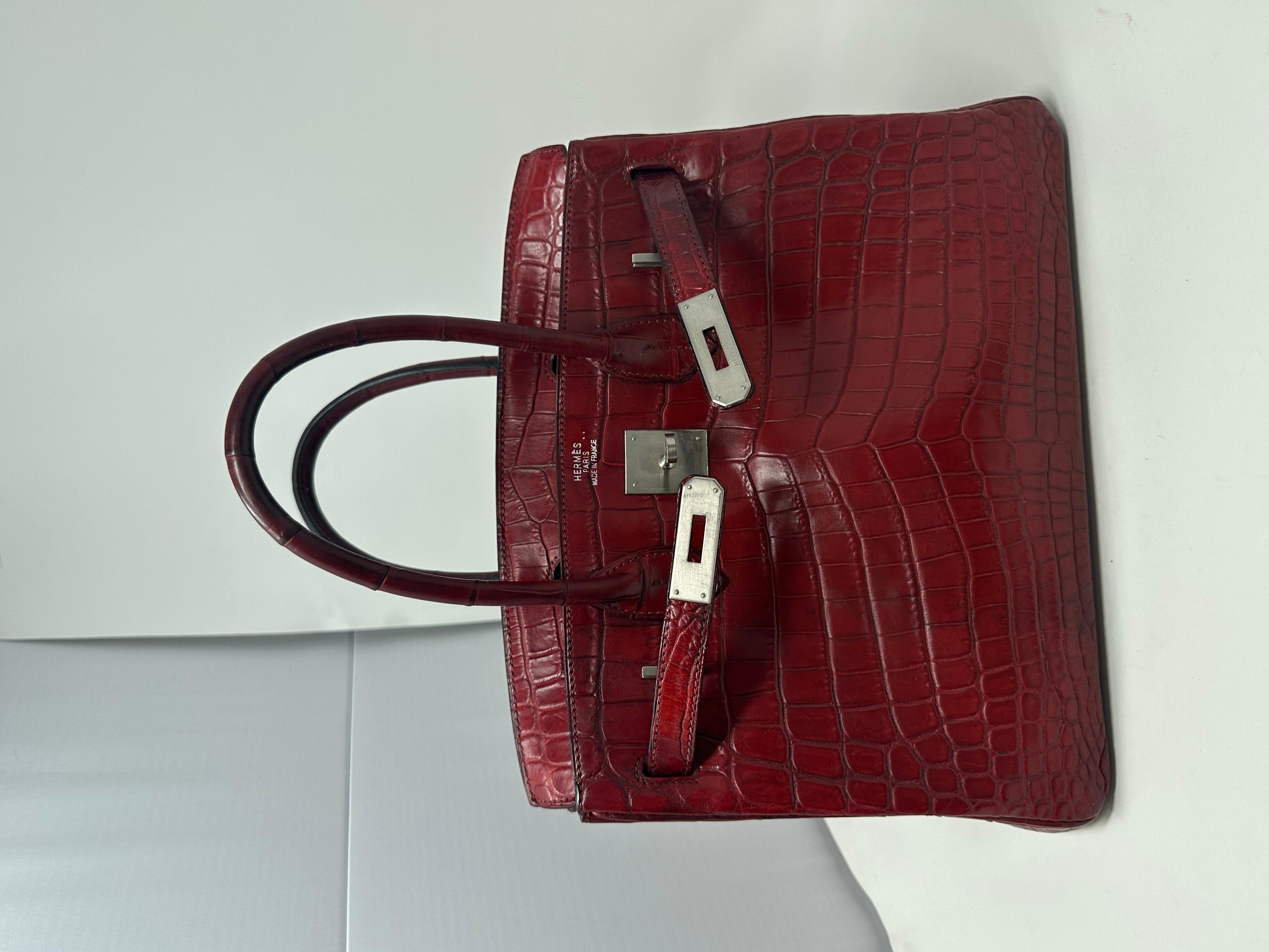 Black Hermes Birkin 30 nilo crocodile brown bordeaux bag