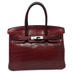 Sac Hermes Birkin 30 nilo en crocodile marron bordeaux