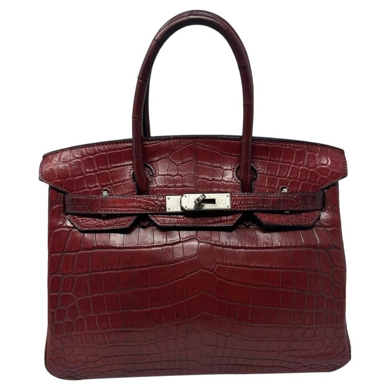 Hermes Birkin 30 nilo crocodile brown bordeaux bag For Sale at 1stDibs