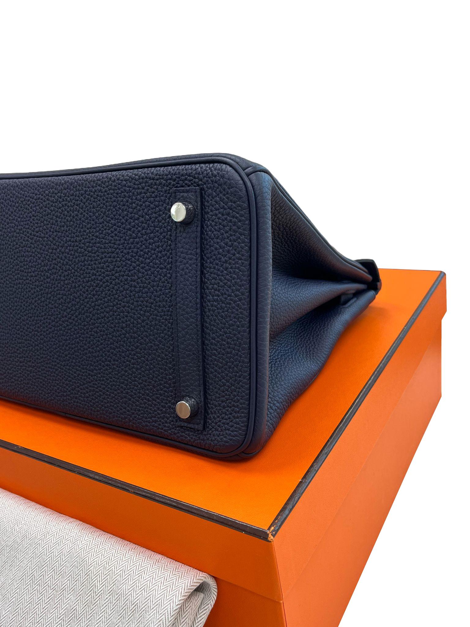 Hermes Birkin 30 Officier Bleu Nuit/Vert Cypress Togo Leather Palladium Hardware For Sale 8