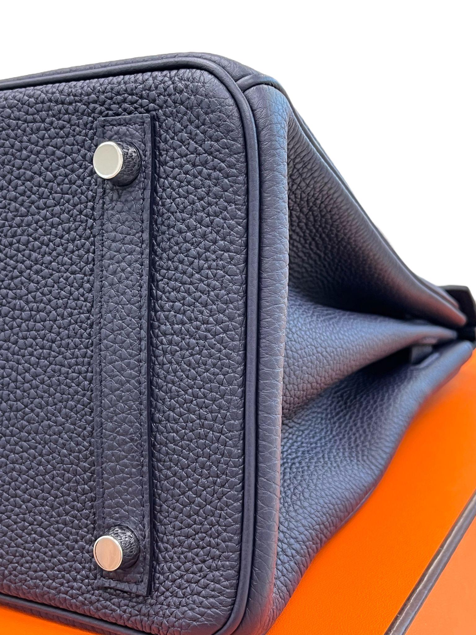 Hermes Birkin 30 Officier Bleu Nuit/Vert Cypress Togo Leather Palladium Hardware For Sale 14