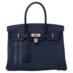 Hermes Birkin 30 Officier Bleu Nuit/Vert Cypress Togo Leder Palladium Hardware