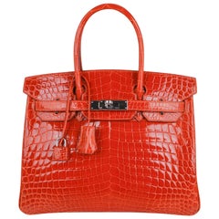 Hermes Birkin 30 Orange Crocodile Bag Palladium Hardware