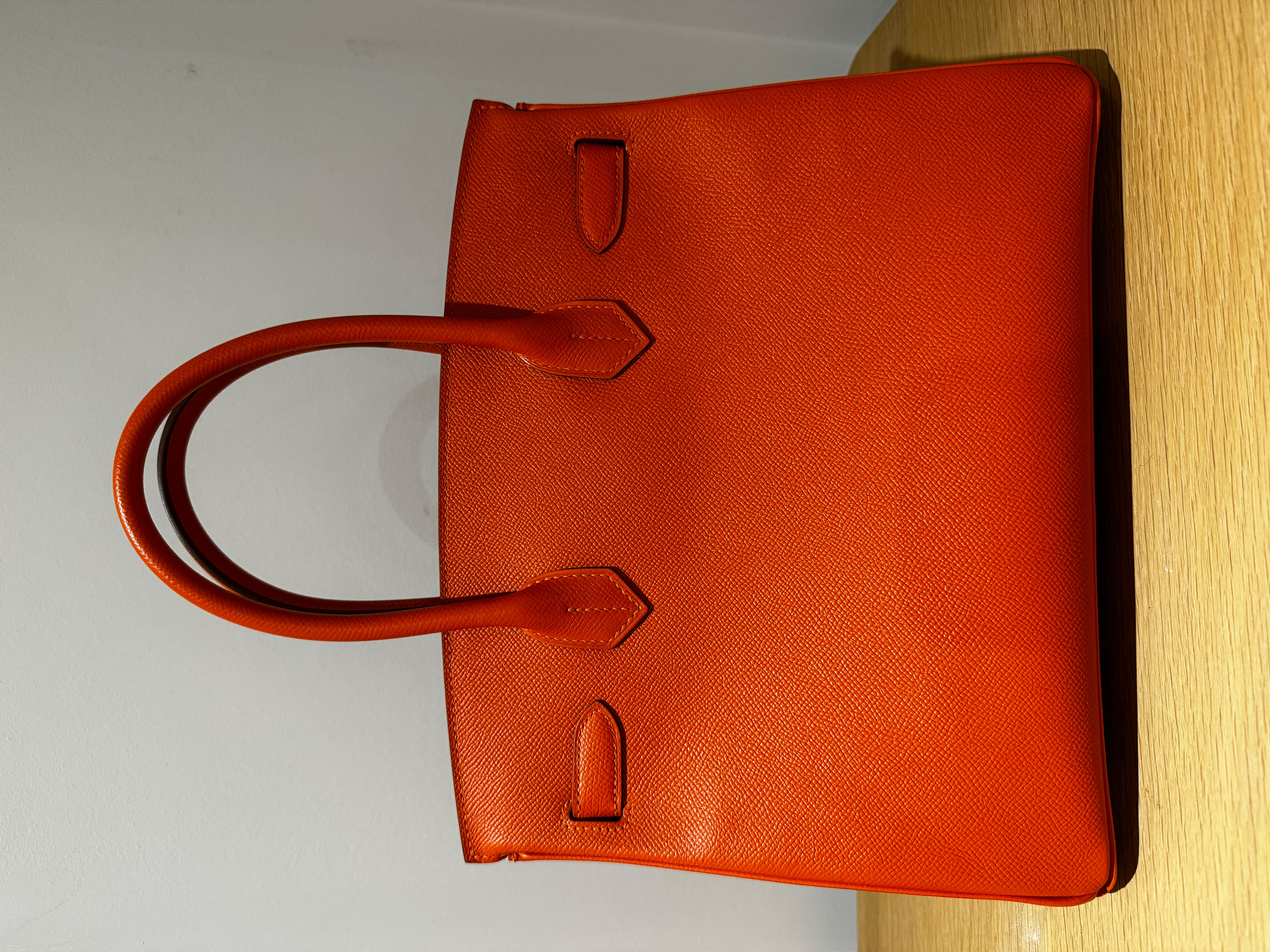 Red Hermes Birkin 30 orange epsom gold hardware bag