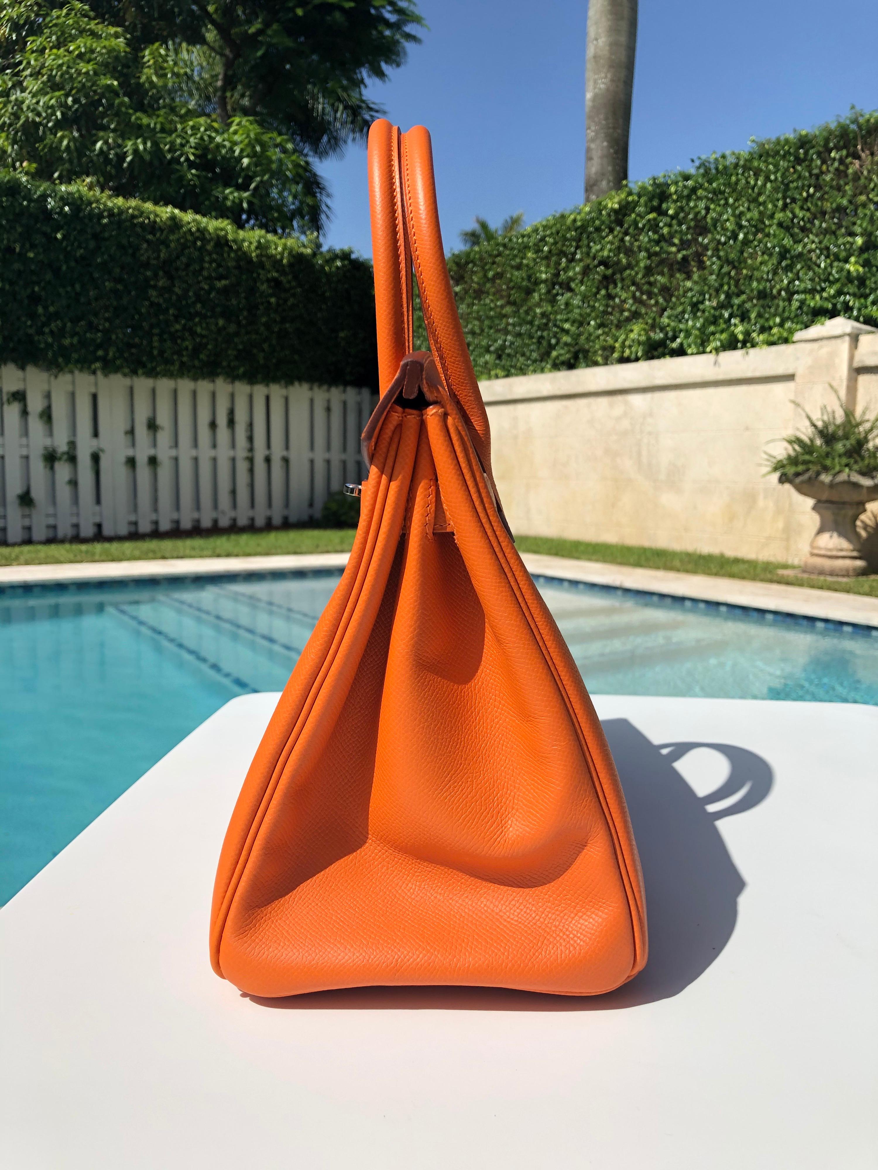 Hermes Birkin 30 Orange Epsom Palladium Hardware  In Excellent Condition In Miami, FL