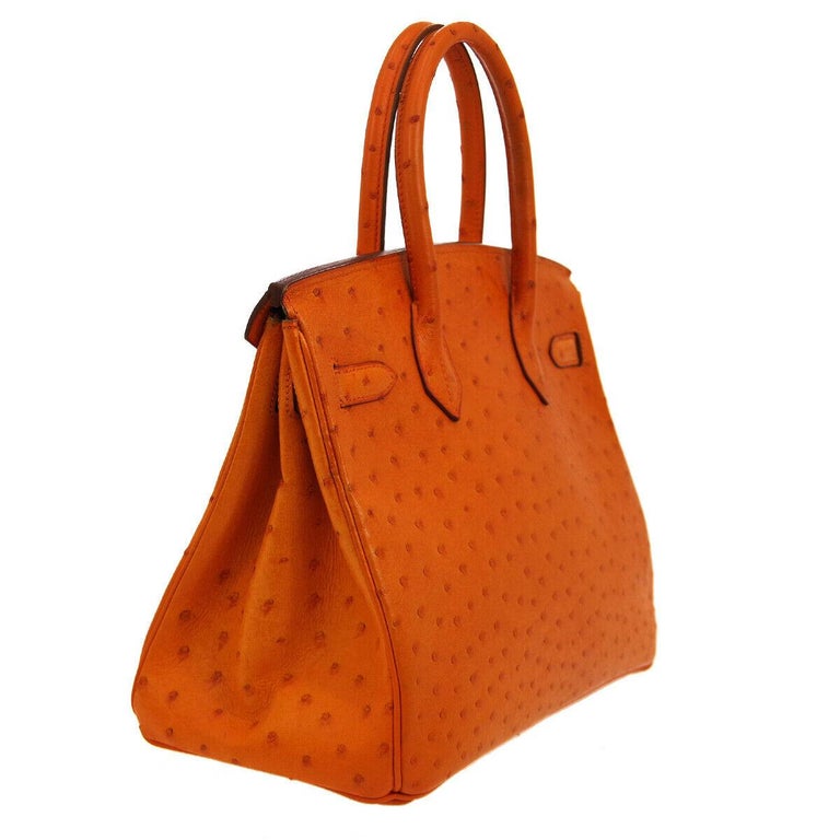 Hermès Ostrich Birkin 30 - Orange Handle Bags, Handbags