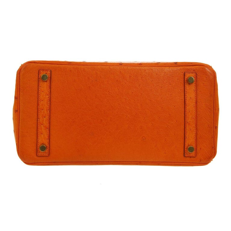 Hermes Birkin 30 Orange Exotic Ostrich Leather Gold Top Handle Satchel Tote Bag at 1stdibs