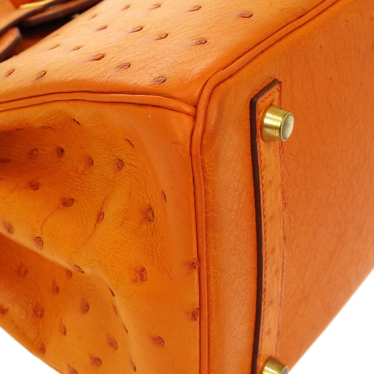 Women's Hermes Birkin 30 Orange Exotic Ostrich Leather Gold Top Handle Satchel Tote Bag